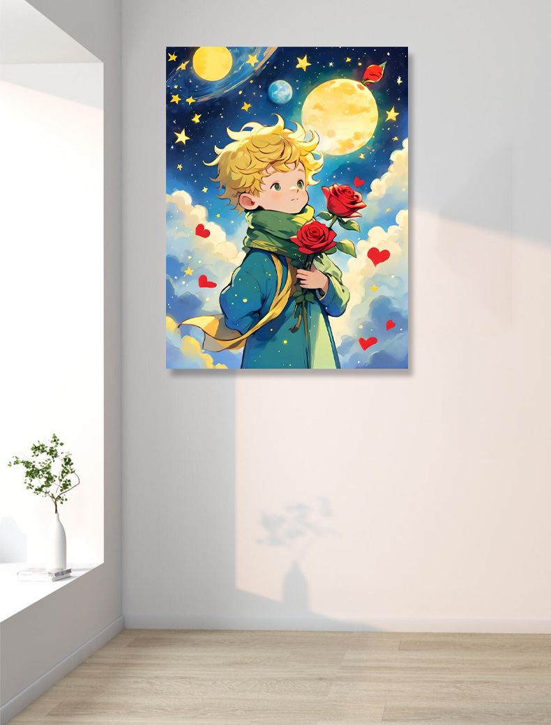 Starry sky little prince DIY digital oil painting hand-painted