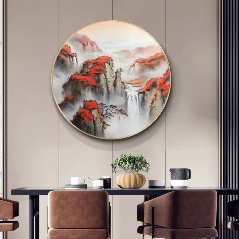 Pure hand-painted circular landscape oil painting new Chinese style wall murals