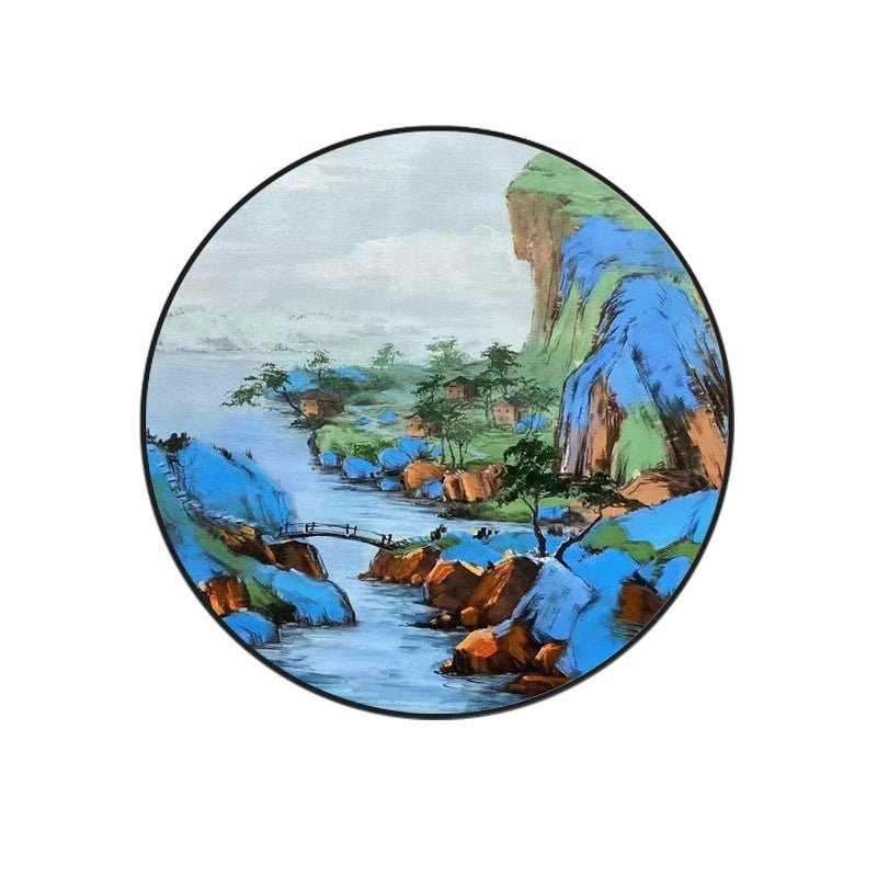 Pure hand-painted oil painting circular landscape green landscape decorative painting