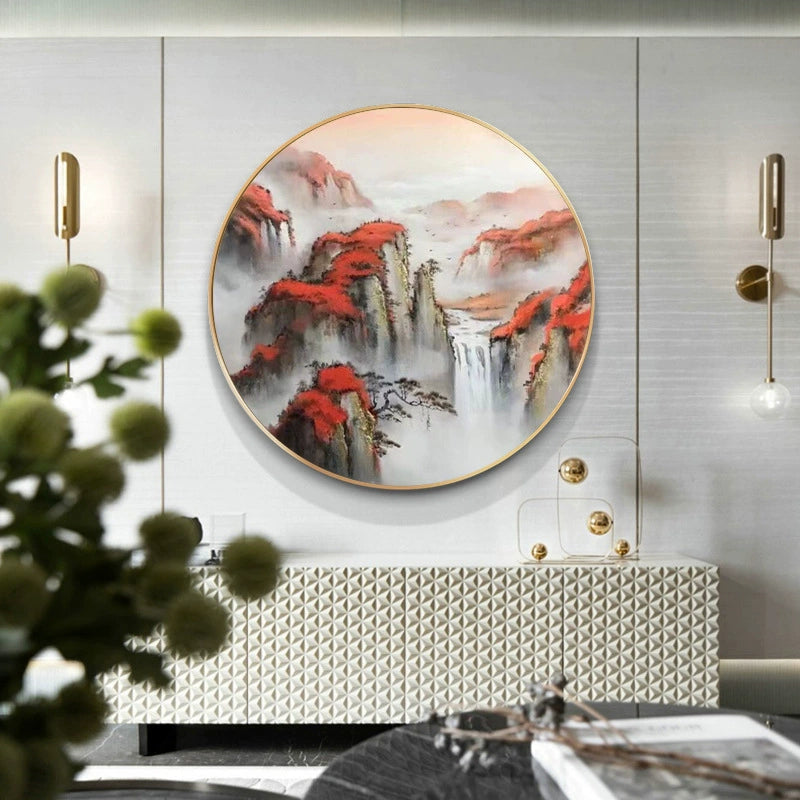 Pure hand-painted circular landscape oil painting new Chinese style wall murals