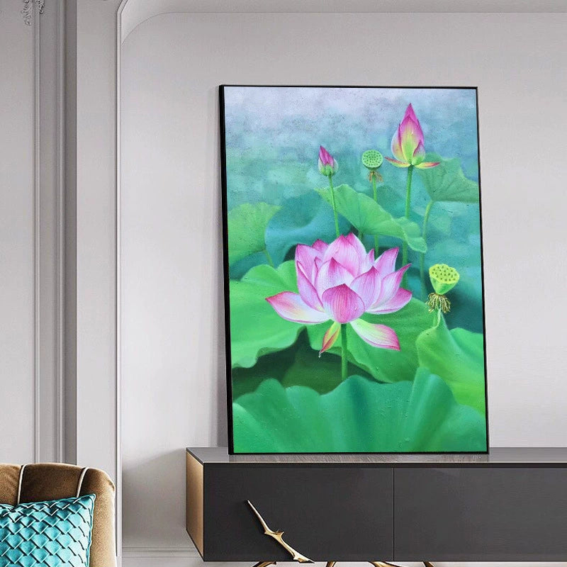 Pure hand-painted oil painting new Chinese style lotus decorative painting