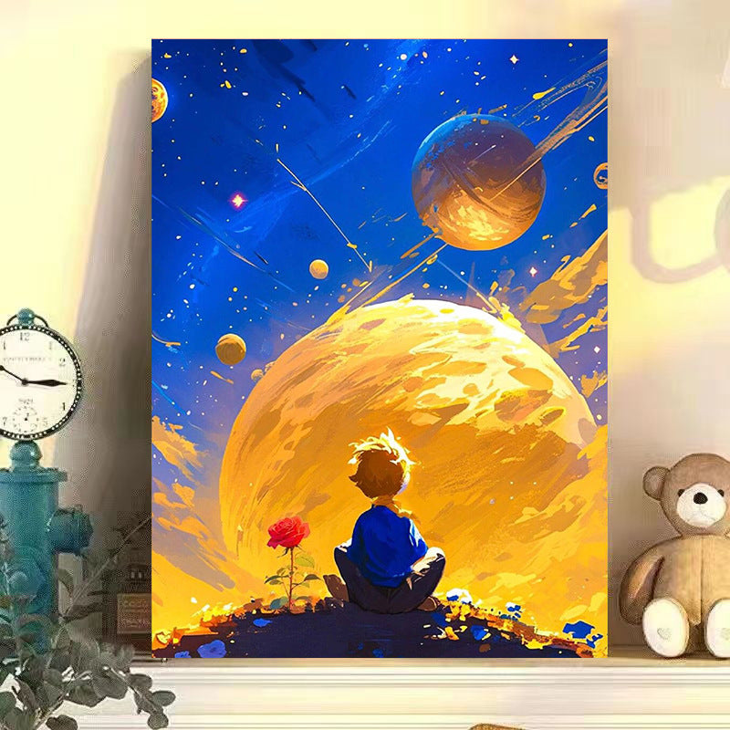 Starry sky little prince DIY digital oil painting hand-painted