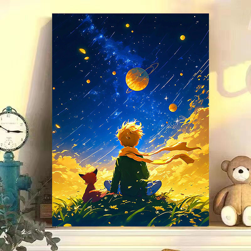 Starry sky little prince DIY digital oil painting hand-painted