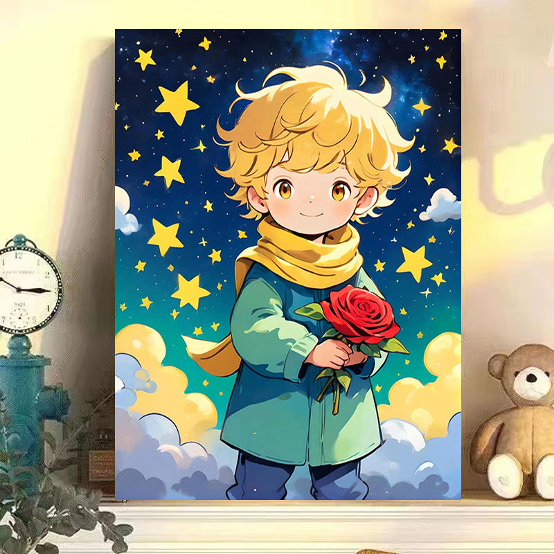 Starry sky little prince DIY digital oil painting hand-painted