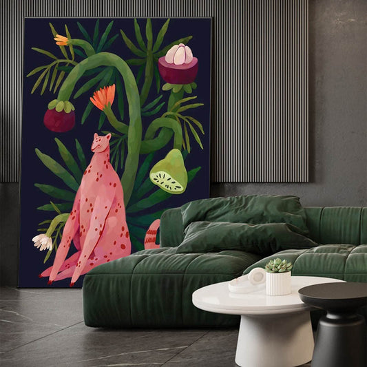 Abstract pink leopard vertical large floor-standing decorative painting