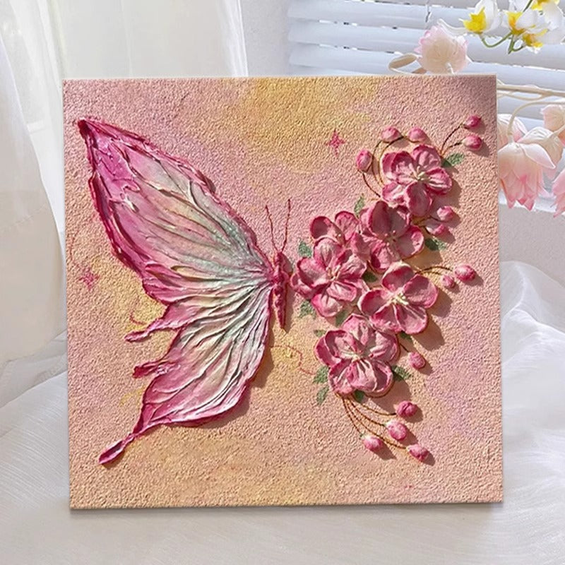 ins style butterfly texture oil painting living room TV cabinet decorative painting