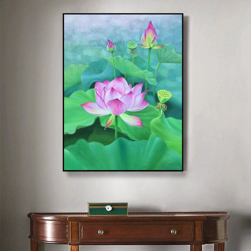 Pure hand-painted oil painting new Chinese style lotus decorative painting