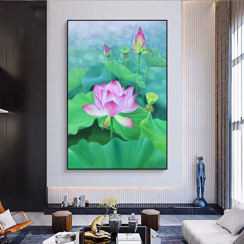 Pure hand-painted oil painting new Chinese style lotus decorative painting