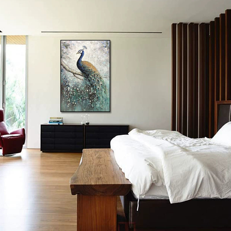 Pure hand-painted peacock oil painting modern light luxury entrance