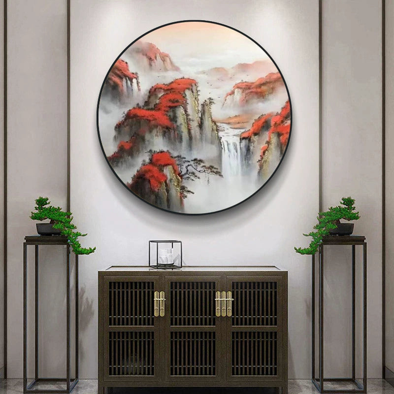 Pure hand-painted circular landscape oil painting new Chinese style wall murals