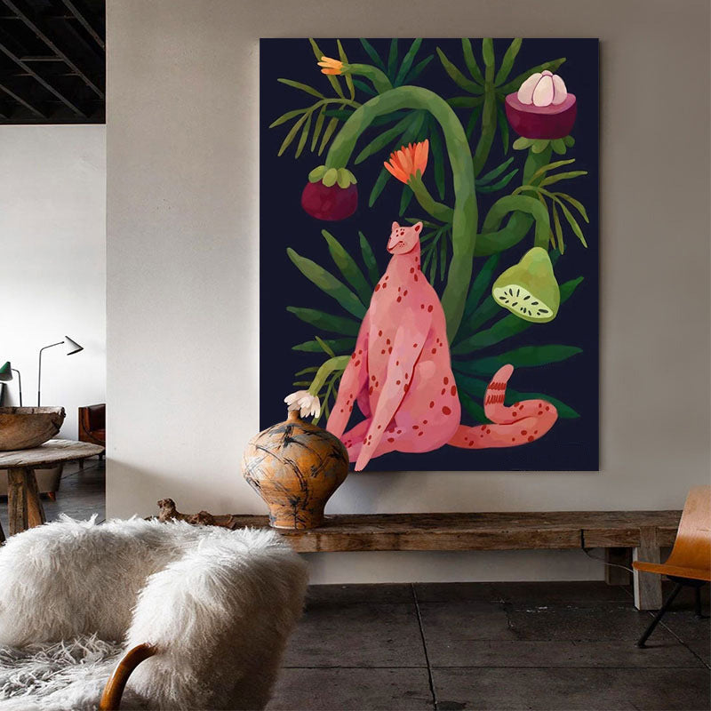 Abstract pink leopard vertical large floor-standing decorative painting