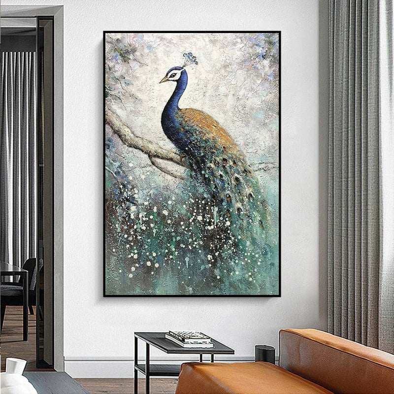 Pure hand-painted peacock oil painting modern light luxury entrance