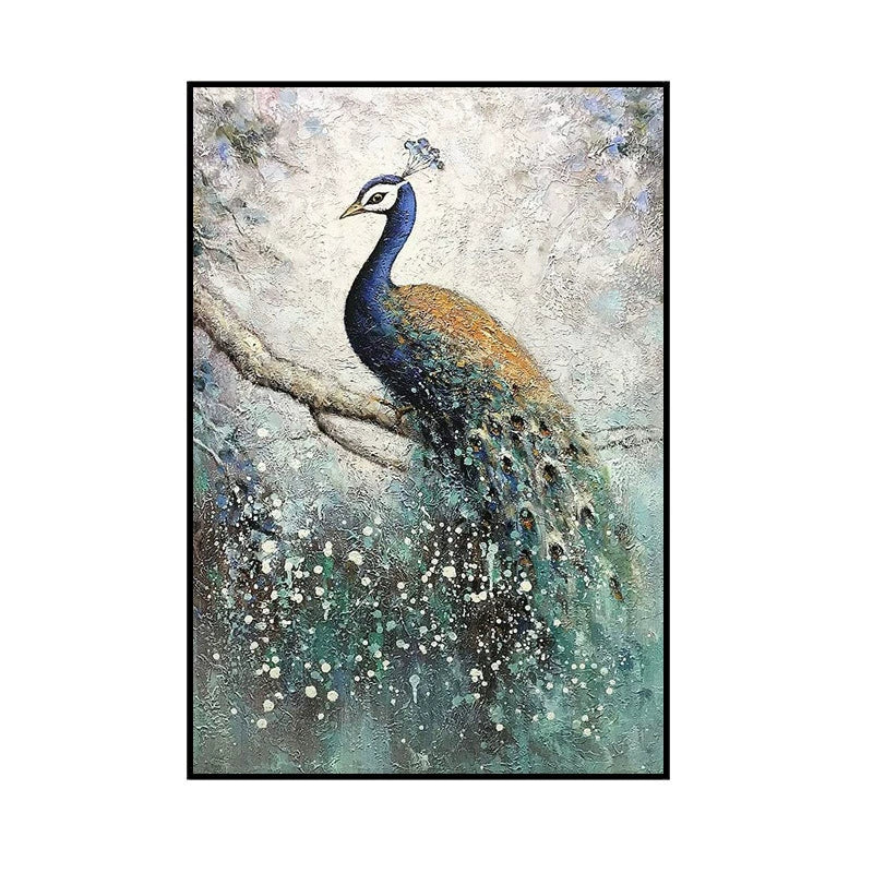 Pure hand-painted peacock oil painting modern light luxury entrance