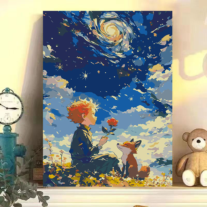 Starry sky little prince DIY digital oil painting hand-painted