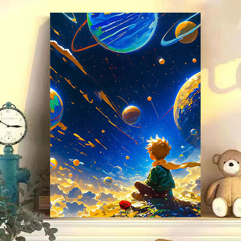 Starry sky little prince DIY digital oil painting hand-painted