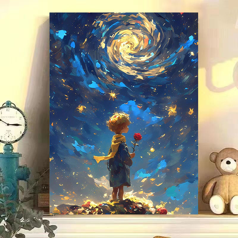 Starry sky little prince DIY digital oil painting hand-painted